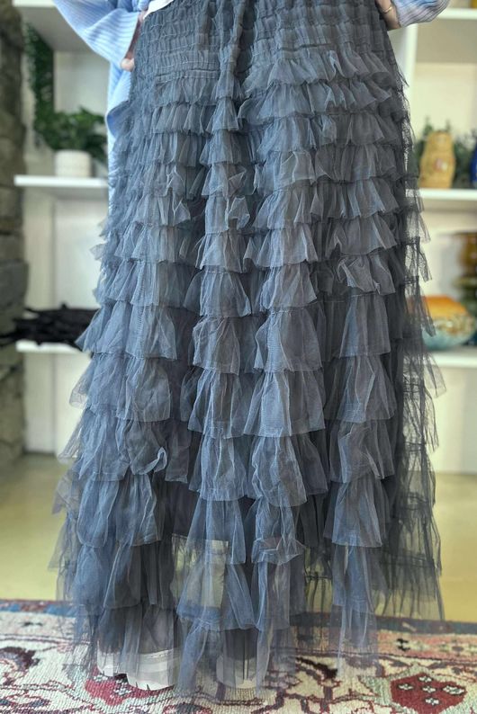 Bowie Mesh Midaxi Skirt Blue Steel /19 =